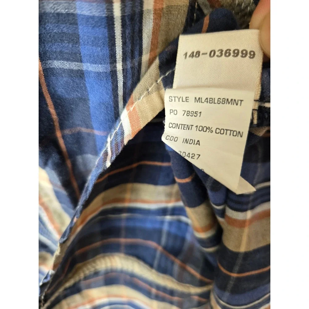 True Religion Mens Western Snap Plaid Shirt Navy Tan ML4BL68MNT XXL